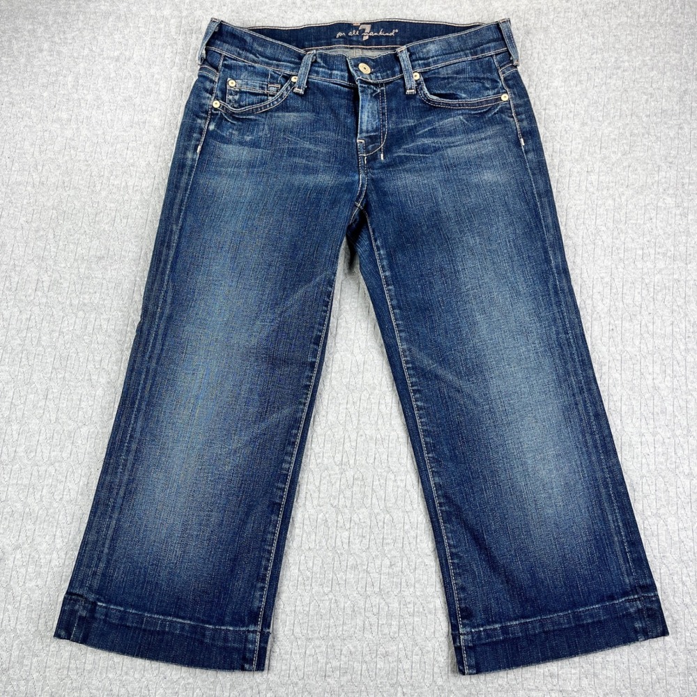7 For All Mankind Dojo Crop Jeans Women 27 (29) Blue Wash Wide Leg Capris